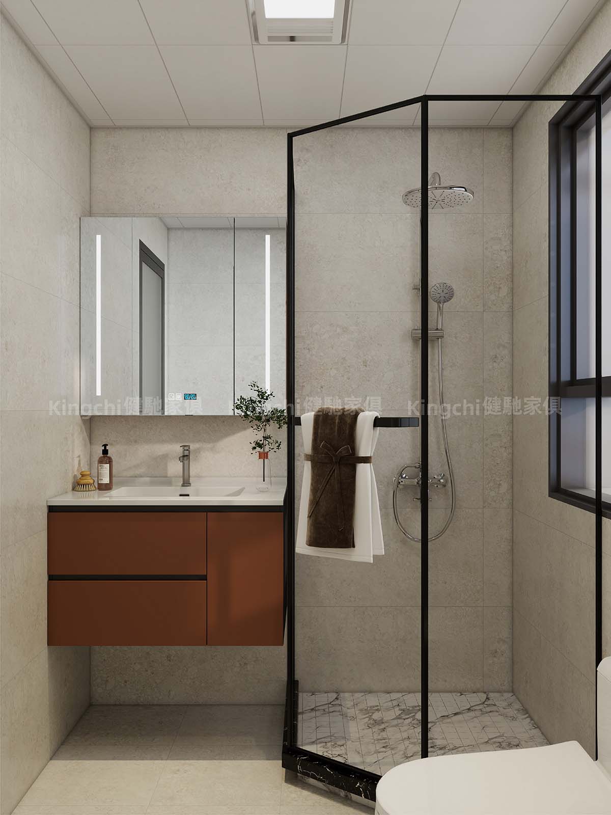 新加坡ZYON GRAND CDL 三卧户型950尺HDB全屋胡桃木奶油风设计